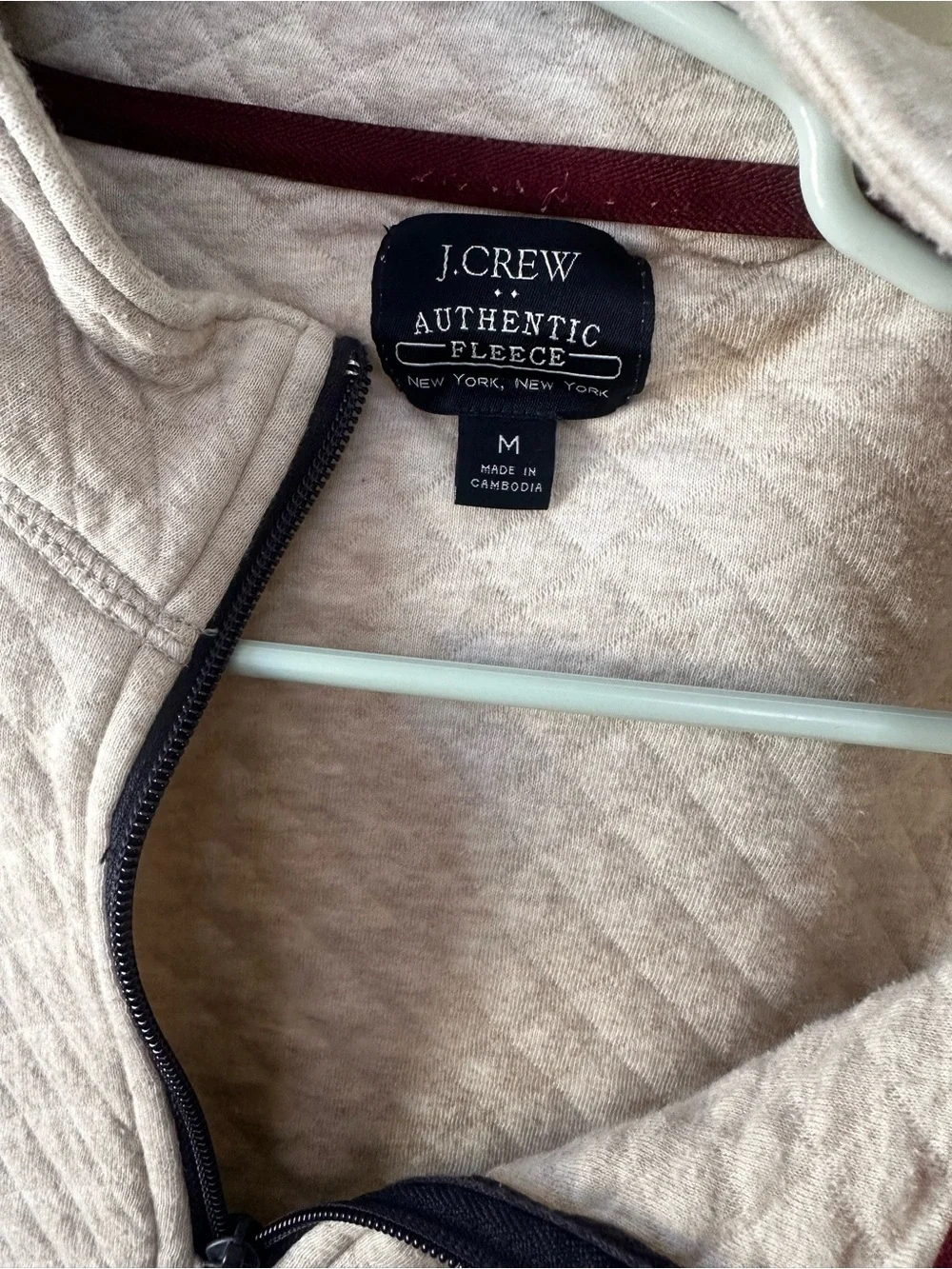 J. Crew Men's Quarter-Zip Fleece Sweater in Beige with Dark Zipper